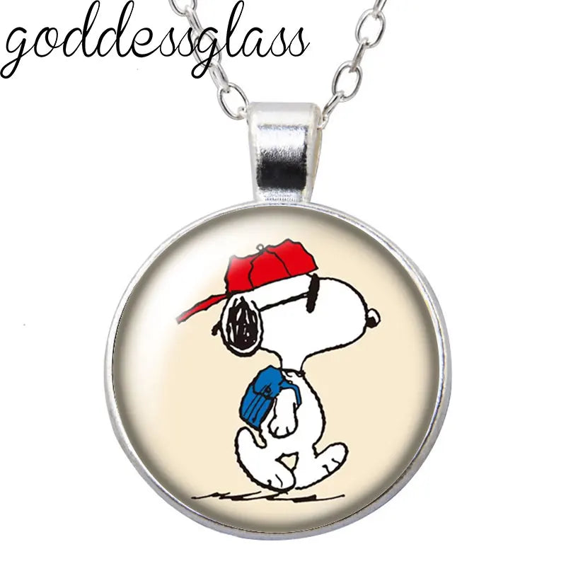 Peanuts Snoopy Charlie Woodstock Cute Round Photo Glass cabochon silver plated pendant necklace jewelry Gift