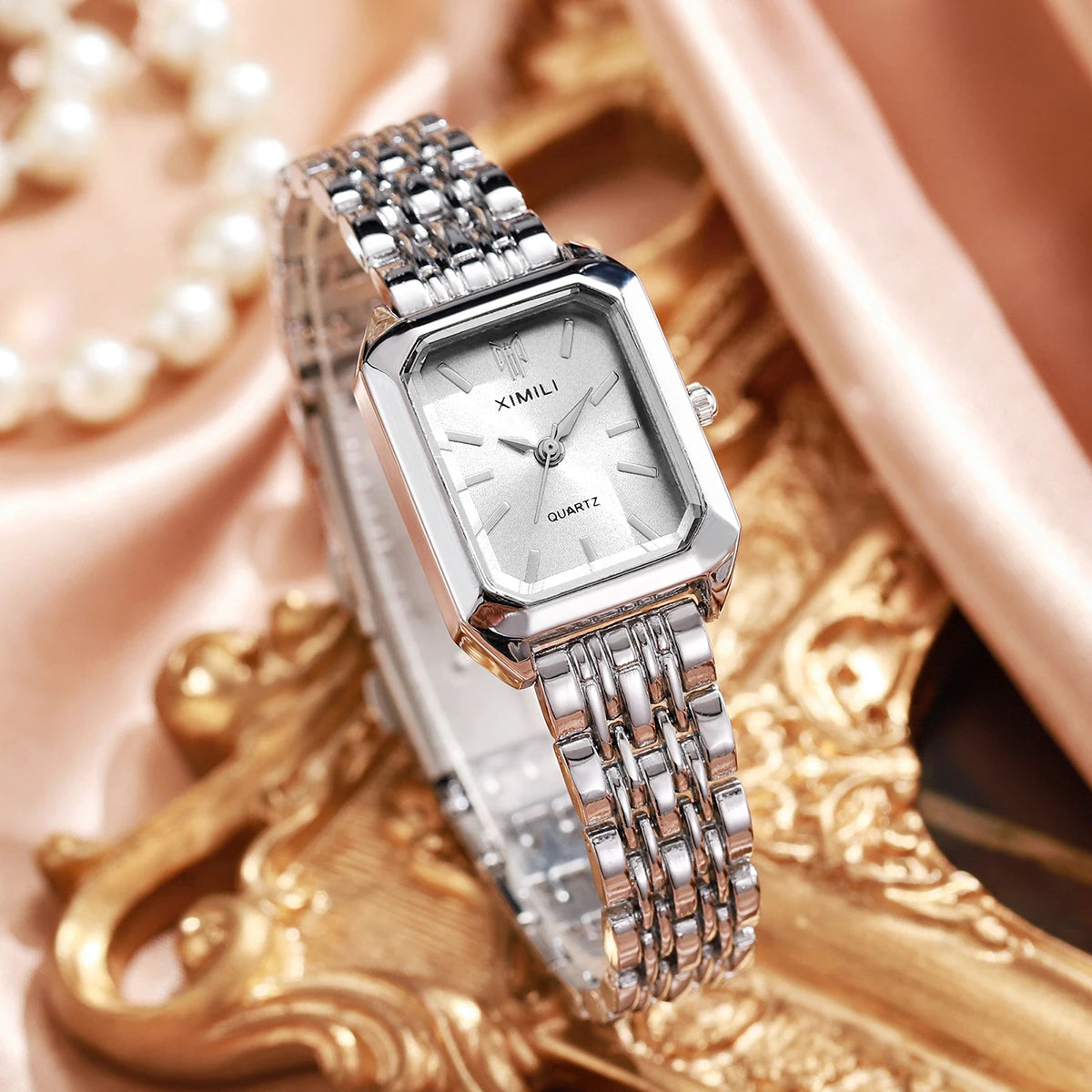 1/2/4PCS Luxury Women Watches Fashion Rectangle Woman Quartz Watch Stainless Steel Band Wristwatches Reloj Mujer(Without Box)