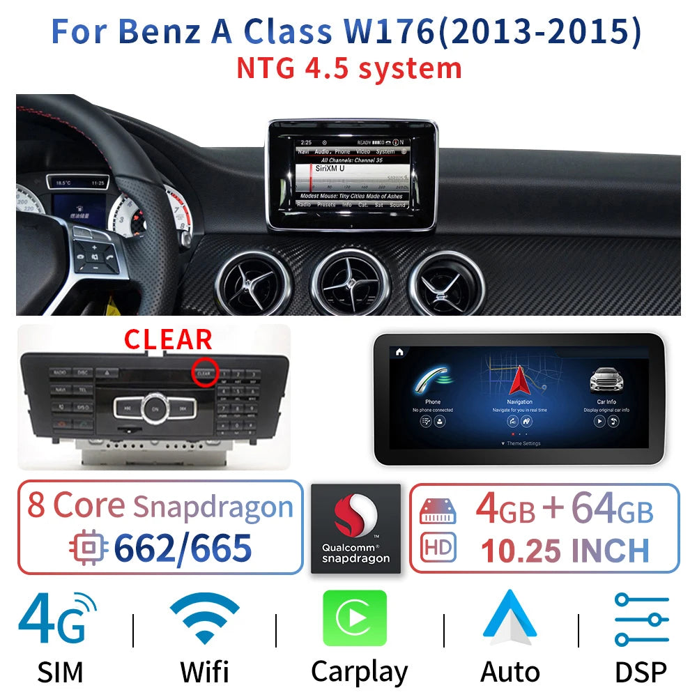 10.25" Android 13 System Car Radio Stereo For Mercedes-Benz A CLA GLA W176 W117 X156 Google BT GPS Navi Carplay Auto Multimedia
