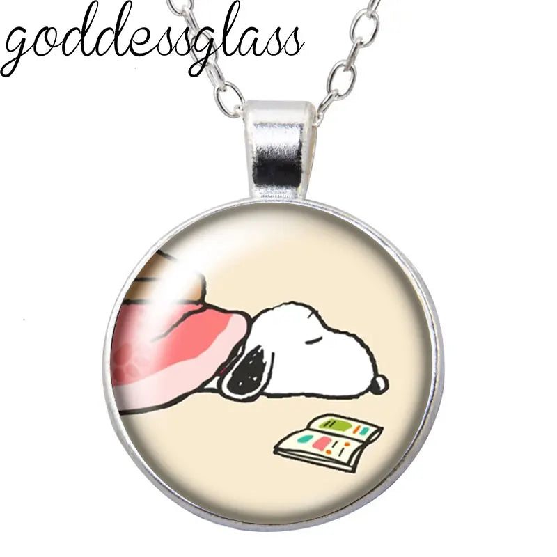 Peanuts Snoopy Charlie Woodstock Cute Round Photo Glass cabochon silver plated pendant necklace jewelry Gift