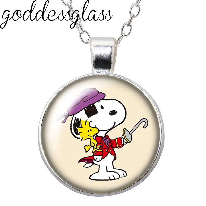 Peanuts Snoopy Charlie Woodstock Cute Round Photo Glass cabochon silver plated pendant necklace jewelry Gift