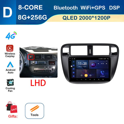 Android Auto Car Radio Multimedia Player Left Hand Drive for Honda Civic (EJ/EK/EM) 1995 - 2001 GPS Navigation Wireless Carplay