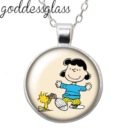 Peanuts Snoopy Charlie Woodstock Cute Round Photo Glass cabochon silver plated pendant necklace jewelry Gift