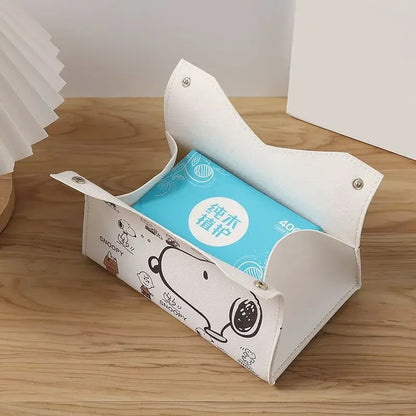 Snoopys Tissue Boxes Waterproof Leather Napkin Holder Portable Foldable Car Tissue Box Bathroom Decoration Kitchen Accessories