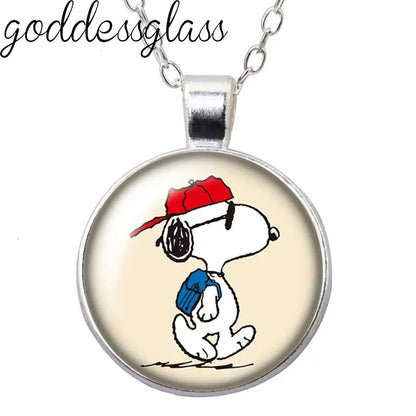 Peanuts Snoopy Charlie Woodstock Cute Round Photo Glass cabochon silver plated pendant necklace jewelry Gift