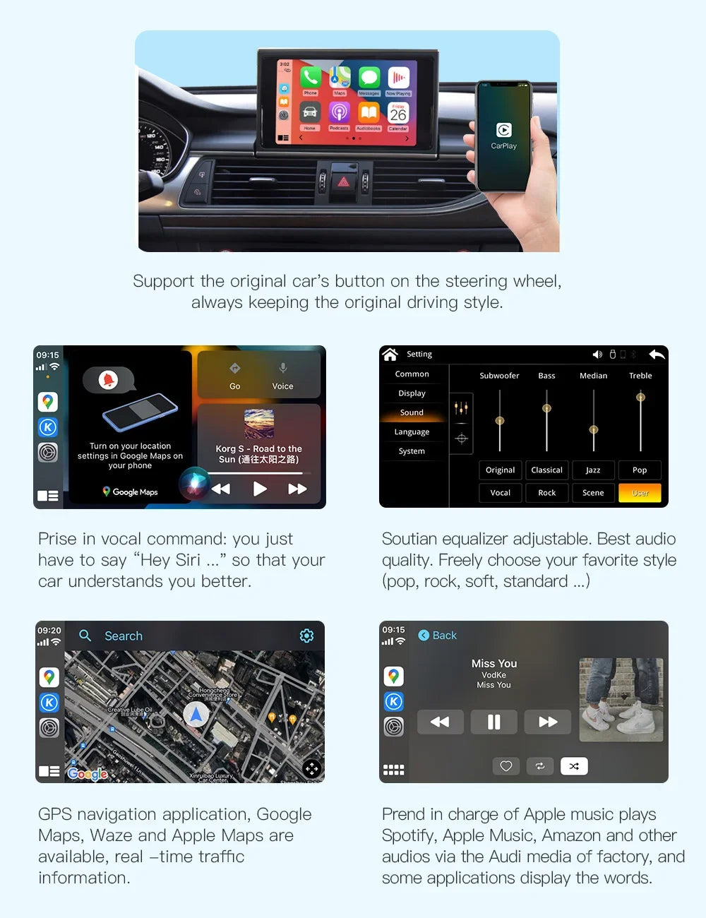AUTOABC 2025 New Wireless CarPlay Android Auto for Audi A6 S6 C7 A7 2011-2018 with AirPlay Mirror Link Multimedia Camera