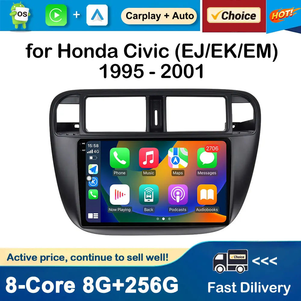 Android Auto Car Radio Multimedia Player Left Hand Drive for Honda Civic (EJ/EK/EM) 1995 - 2001 GPS Navigation Wireless Carplay