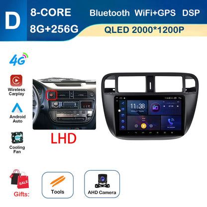 Android Auto Car Radio Multimedia Player Left Hand Drive for Honda Civic (EJ/EK/EM) 1995 - 2001 GPS Navigation Wireless Carplay