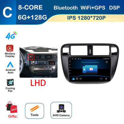 Android Auto Car Radio Multimedia Player Left Hand Drive for Honda Civic (EJ/EK/EM) 1995 - 2001 GPS Navigation Wireless Carplay