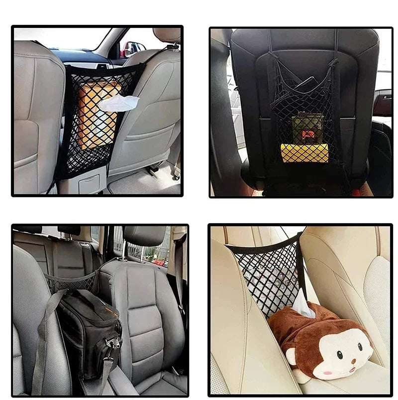 1pc universal elastic polyester car truck seat mesh storage net bag with hook between seats organizer holder pocket