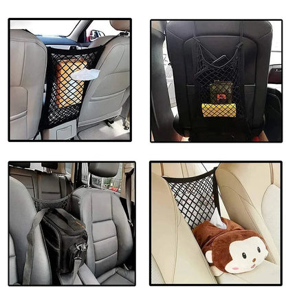 1pc universal elastic polyester car truck seat mesh storage net bag with hook between seats organizer holder pocket