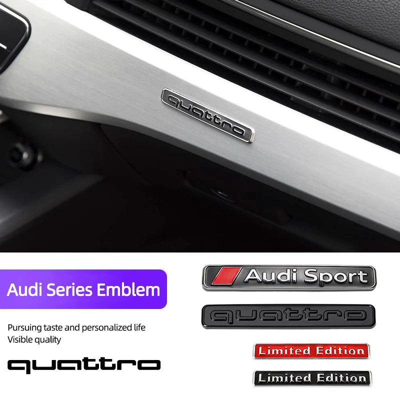 1Pcs Car Styling Emblem Sticker 3D Metal Quattro Badge Trunk Decals Accessories For Audi Q5 Q4 A4 A6 A7 A5 A3 Q3 Q2 A1 A8 TT S1