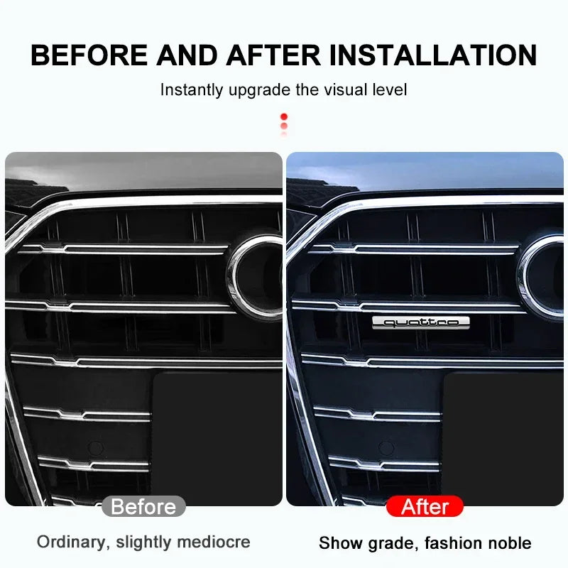 1Pcs Car Chrome Front Hood Grille quattro Emblem Badge Auto Trinket Styling For Audi S5 S6 S7 S4 S8 TT TTS A4 A6 C7 C6 B7 Q5 Q7