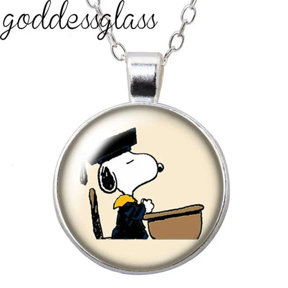 Peanuts Snoopy Charlie Woodstock Cute Round Photo Glass cabochon silver plated pendant necklace jewelry Gift