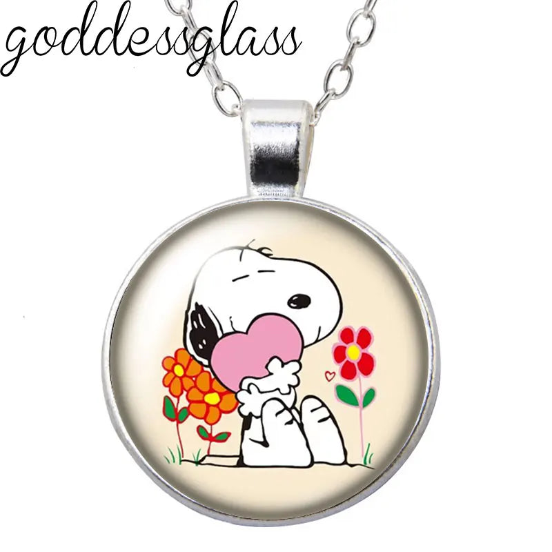 Peanuts Snoopy Charlie Woodstock Cute Round Photo Glass cabochon silver plated pendant necklace jewelry Gift