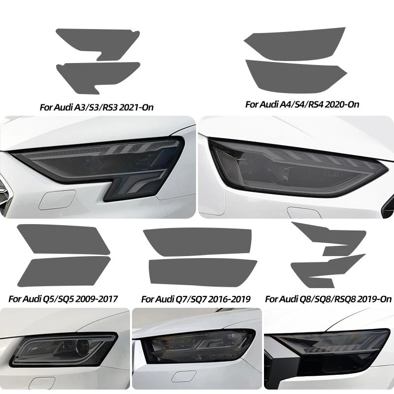Car Headlight Protective Film Front Lamp Smoked Black For Audi A3 8V S3 A4 B8 B9 A5 A6 S6 C8 A7 A8 D4 TT TTS Q3 Q5 Q7 Q8 RS Q8