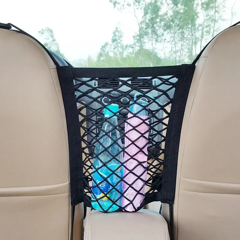 1pc universal elastic polyester car truck seat mesh storage net bag with hook between seats organizer holder pocket