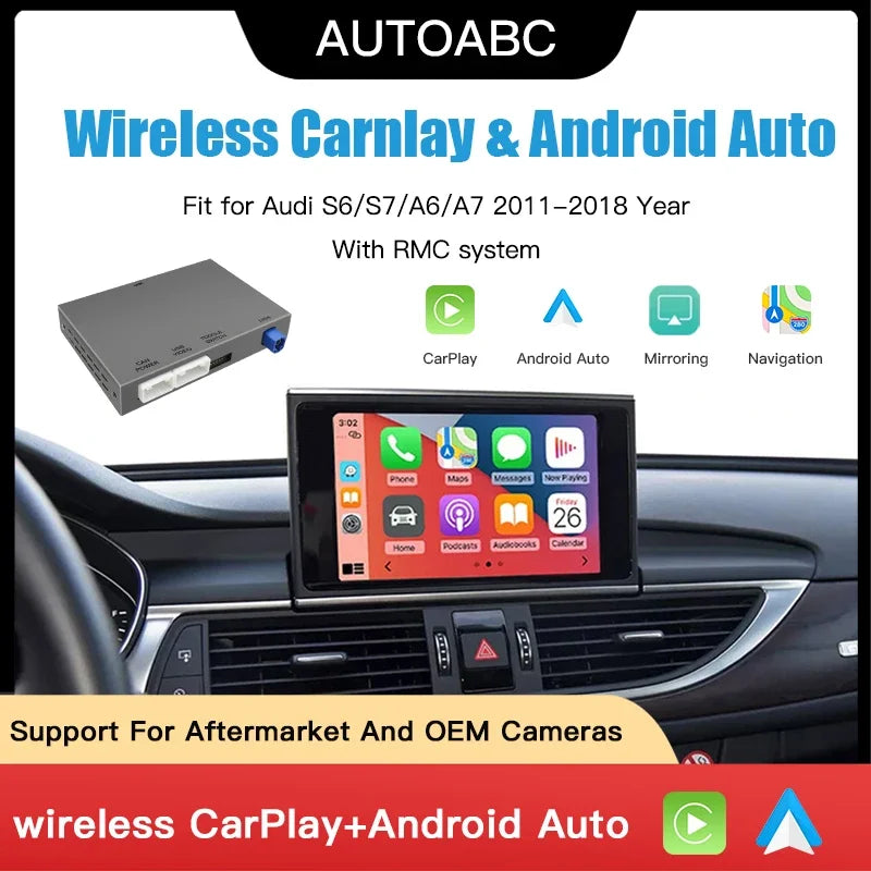 AUTOABC 2025 New Wireless CarPlay Android Auto for Audi A6 S6 C7 A7 2011-2018 with AirPlay Mirror Link Multimedia Camera