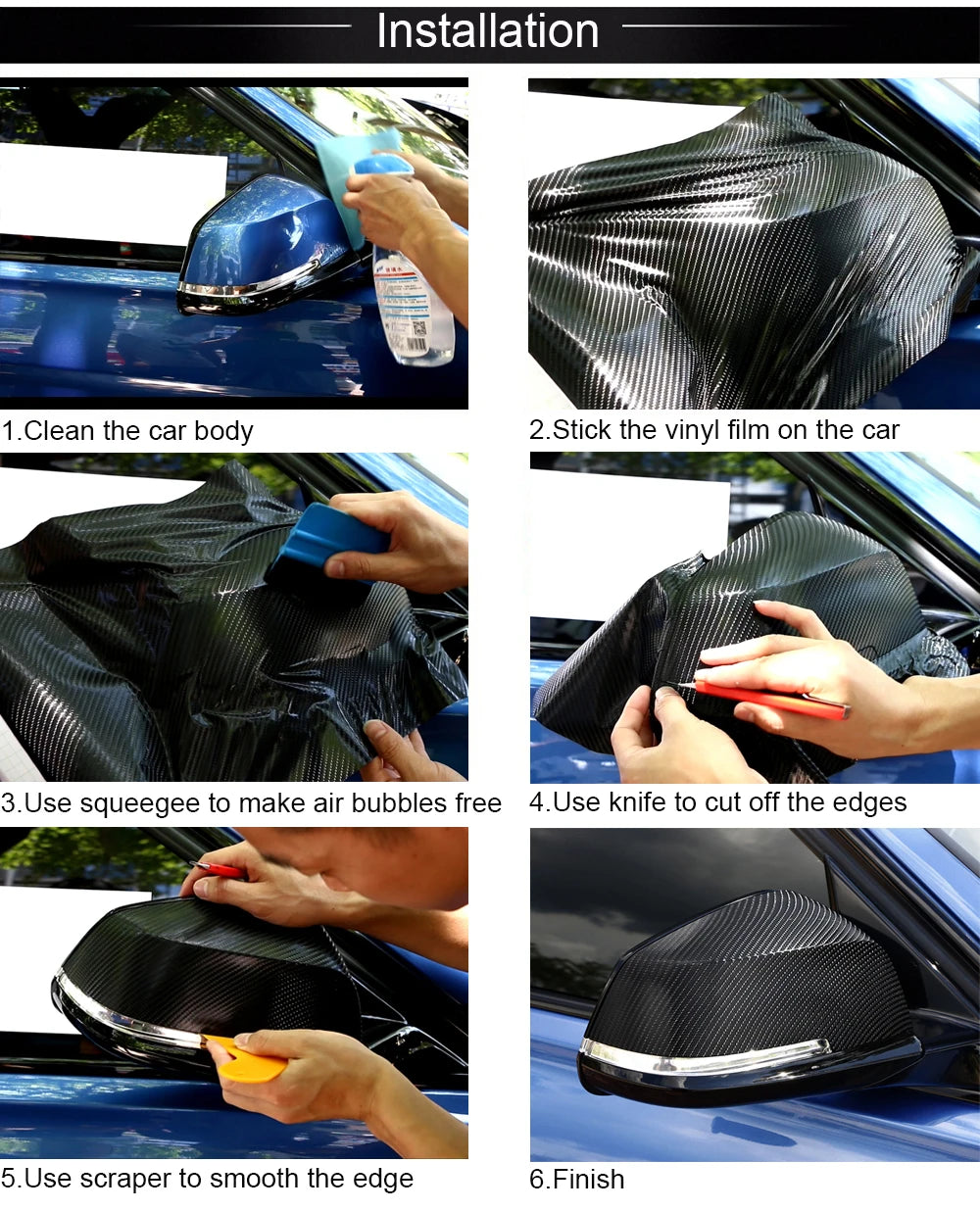30*127cm Car Stickers and Decals 3D Carbon Fiber Vinyl Wrap Sheet Roll Protective Custom Film Auto Styling Exterior Accessories