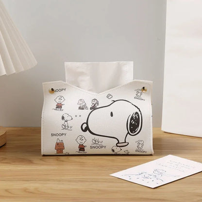 Snoopys Tissue Boxes Waterproof Leather Napkin Holder Portable Foldable Car Tissue Box Bathroom Decoration Kitchen Accessories