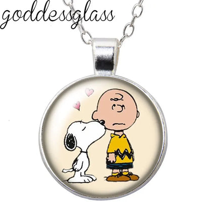 Peanuts Snoopy Charlie Woodstock Cute Round Photo Glass cabochon silver plated pendant necklace jewelry Gift