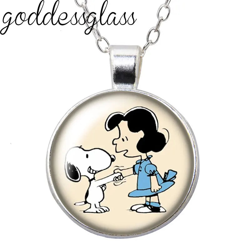 Peanuts Snoopy Charlie Woodstock Cute Round Photo Glass cabochon silver plated pendant necklace jewelry Gift