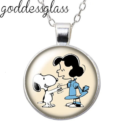 Peanuts Snoopy Charlie Woodstock Cute Round Photo Glass cabochon silver plated pendant necklace jewelry Gift