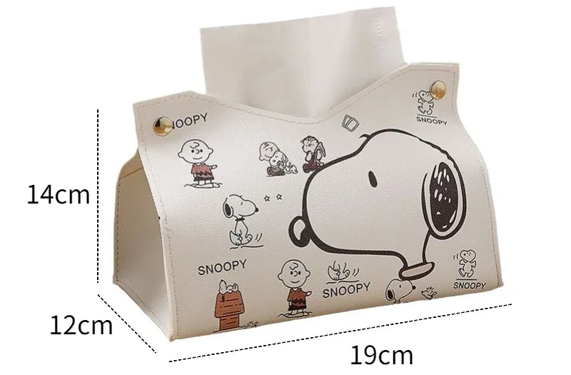 Snoopys Tissue Boxes Waterproof Leather Napkin Holder Portable Foldable Car Tissue Box Bathroom Decoration Kitchen Accessories