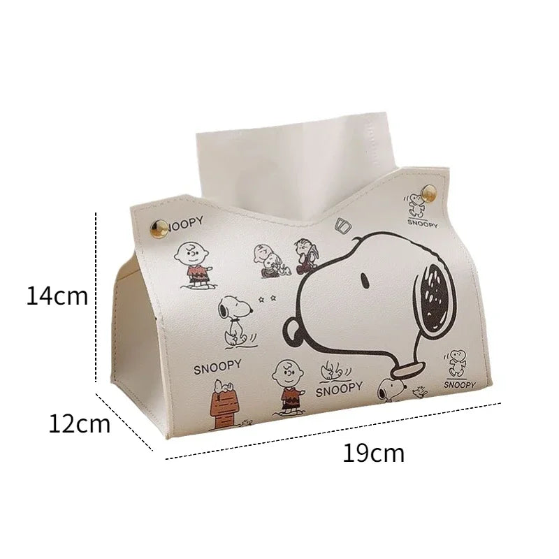 Snoopys Tissue Boxes Waterproof Leather Napkin Holder Portable Foldable Car Tissue Box Bathroom Decoration Kitchen Accessories