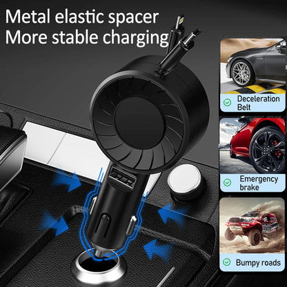 100W Retractable Car Charger, 3 in 1 Fast Car Charger, Max 50W 2 Retractable Cables and 1 USB Ports Small Car Charger Adapter