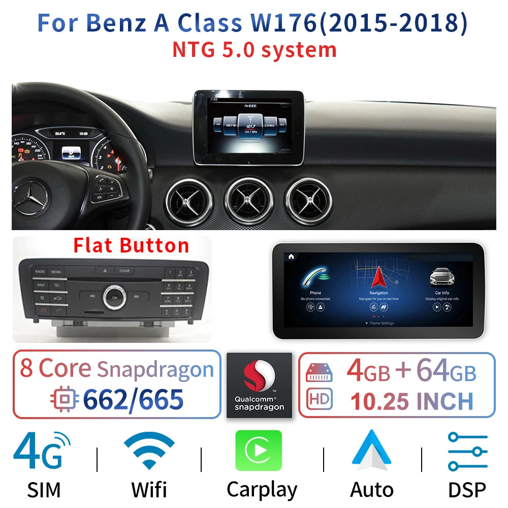 10.25" Android 13 System Car Radio Stereo For Mercedes-Benz A CLA GLA W176 W117 X156 Google BT GPS Navi Carplay Auto Multimedia