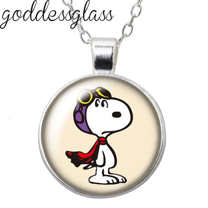 Peanuts Snoopy Charlie Woodstock Cute Round Photo Glass cabochon silver plated pendant necklace jewelry Gift