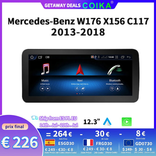 10.25" Android 13 System Car Radio Stereo For Mercedes-Benz A CLA GLA W176 W117 X156 Google BT GPS Navi Carplay Auto Multimedia