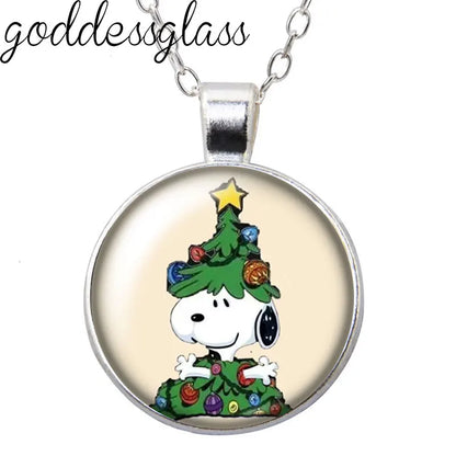 Peanuts Snoopy Charlie Woodstock Cute Round Photo Glass cabochon silver plated pendant necklace jewelry Gift