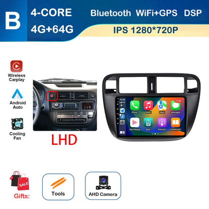Android Auto Car Radio Multimedia Player Left Hand Drive for Honda Civic (EJ/EK/EM) 1995 - 2001 GPS Navigation Wireless Carplay
