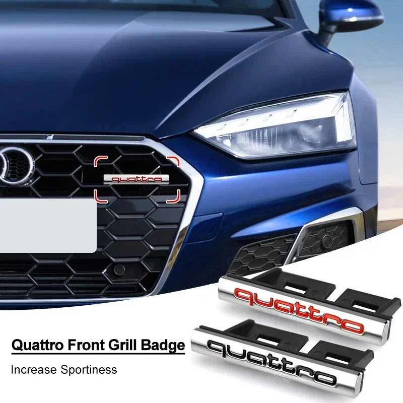 1Pcs Car Chrome Front Hood Grille quattro Emblem Badge Auto Trinket Styling For Audi S5 S6 S7 S4 S8 TT TTS A4 A6 C7 C6 B7 Q5 Q7