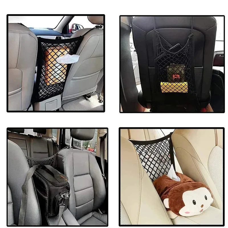 1pc universal elastic polyester car truck seat mesh storage net bag with hook between seats organizer holder pocket