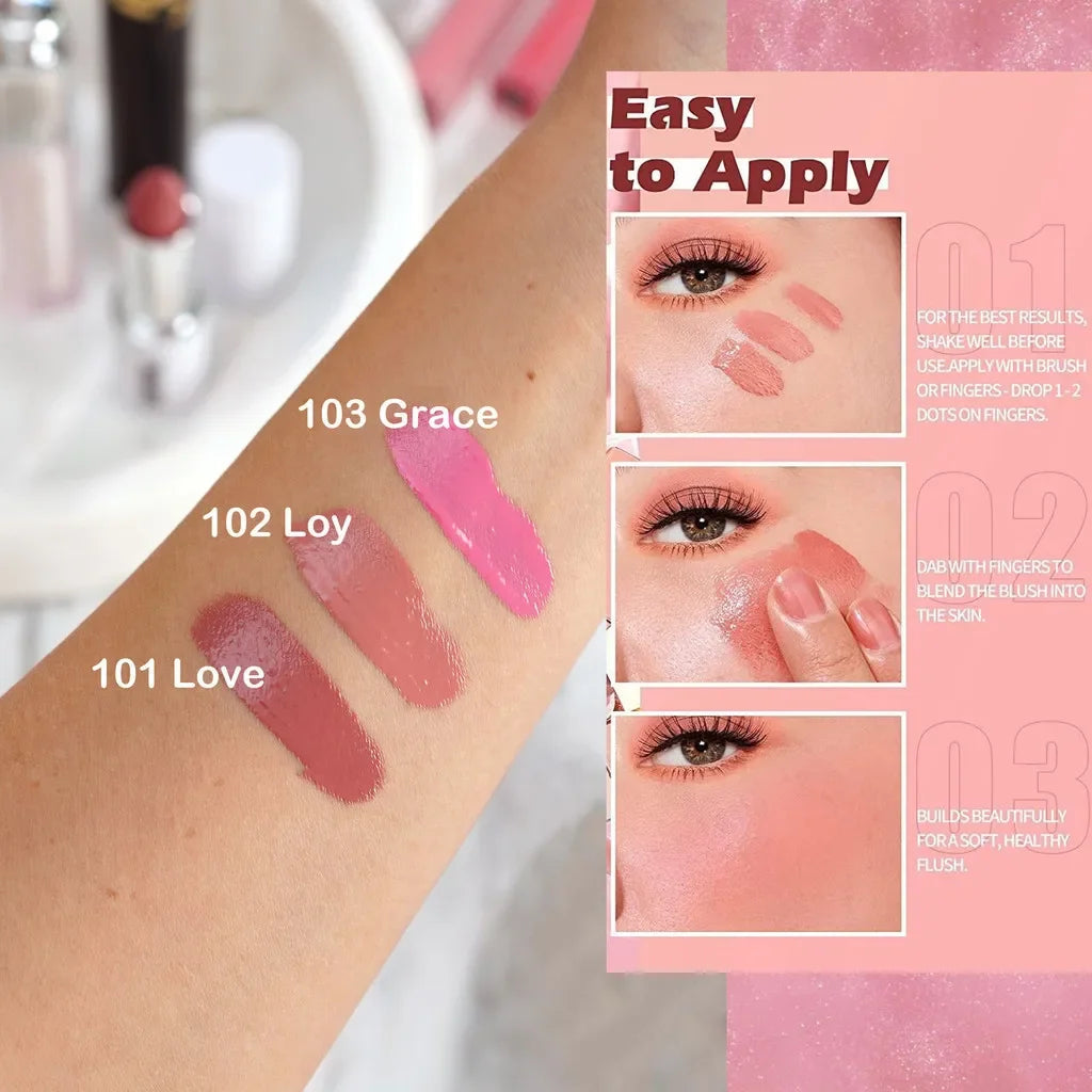 3 Colors Multifunctional Liquid Blush Matte Hydrating Cream Blush Soft Velvet Liquid Blush Makeup Lightweight Long-lasting