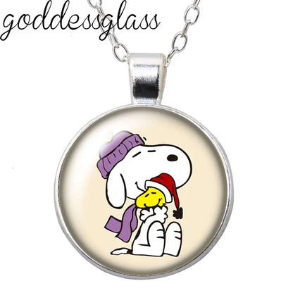 Peanuts Snoopy Charlie Woodstock Cute Round Photo Glass cabochon silver plated pendant necklace jewelry Gift