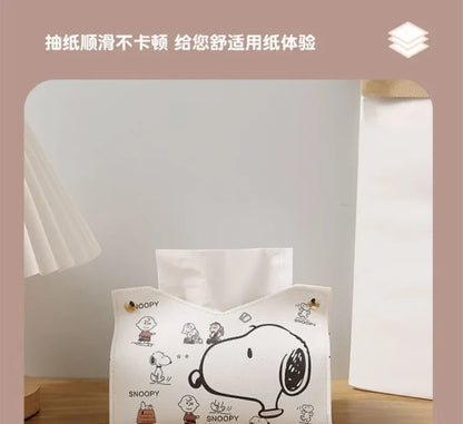 Snoopys Tissue Boxes Waterproof Leather Napkin Holder Portable Foldable Car Tissue Box Bathroom Decoration Kitchen Accessories