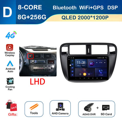 Android Auto Car Radio Multimedia Player Left Hand Drive for Honda Civic (EJ/EK/EM) 1995 - 2001 GPS Navigation Wireless Carplay