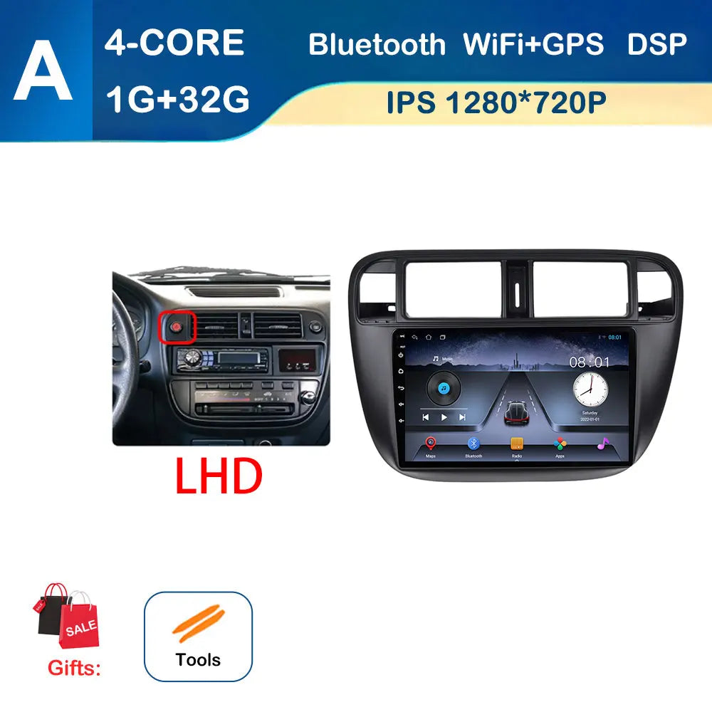 Android Auto Car Radio Multimedia Player Left Hand Drive for Honda Civic (EJ/EK/EM) 1995 - 2001 GPS Navigation Wireless Carplay