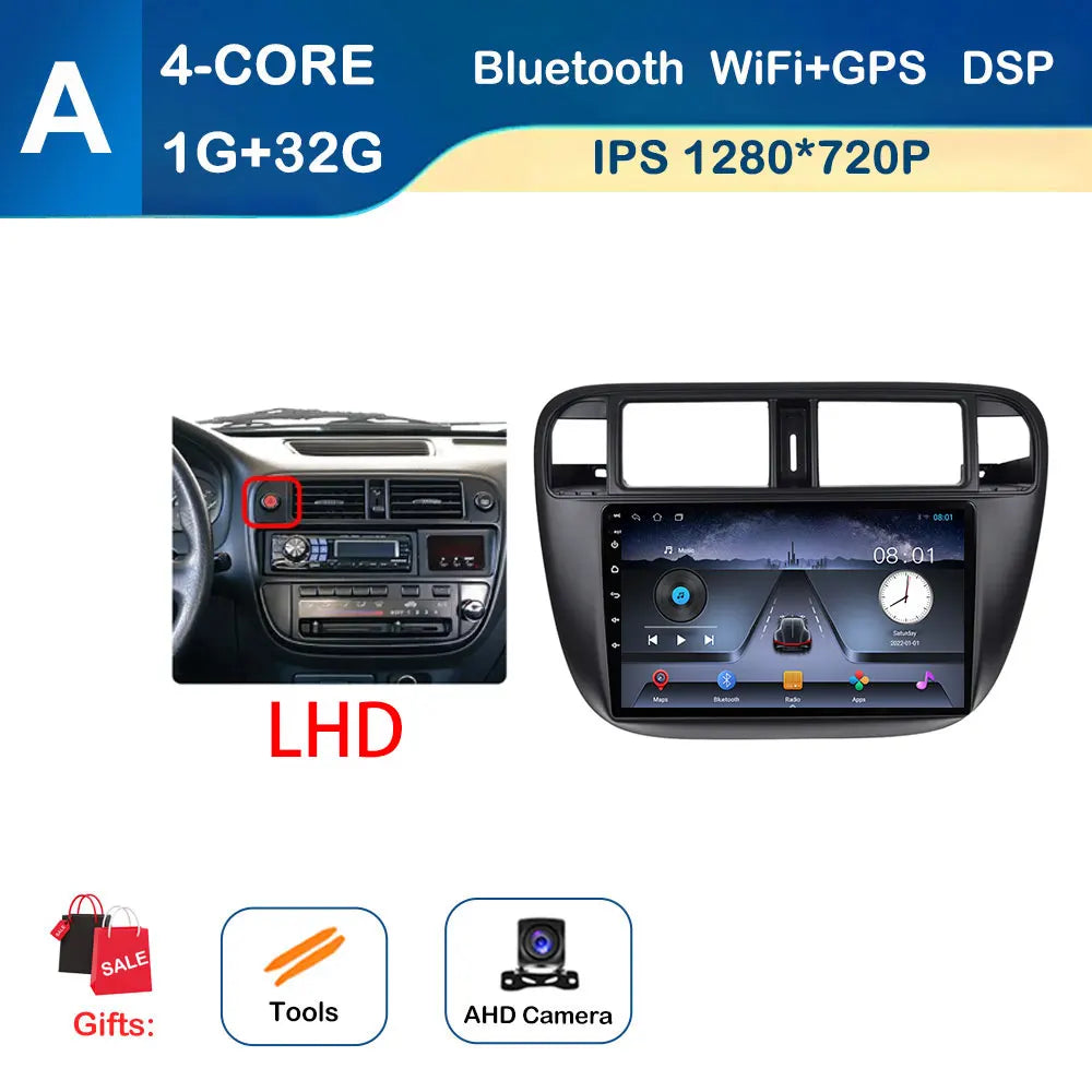Android Auto Car Radio Multimedia Player Left Hand Drive for Honda Civic (EJ/EK/EM) 1995 - 2001 GPS Navigation Wireless Carplay