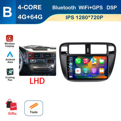 Android Auto Car Radio Multimedia Player Left Hand Drive for Honda Civic (EJ/EK/EM) 1995 - 2001 GPS Navigation Wireless Carplay