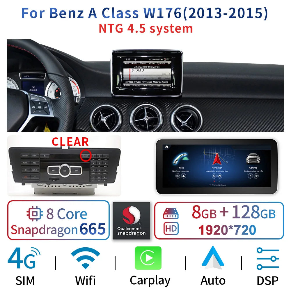 10.25" Android 13 System Car Radio Stereo For Mercedes-Benz A CLA GLA W176 W117 X156 Google BT GPS Navi Carplay Auto Multimedia