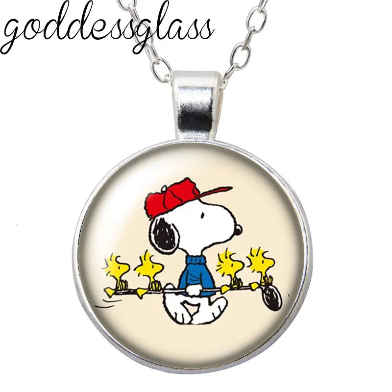 Peanuts Snoopy Charlie Woodstock Cute Round Photo Glass cabochon silver plated pendant necklace jewelry Gift