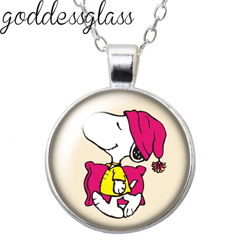 Peanuts Snoopy Charlie Woodstock Cute Round Photo Glass cabochon silver plated pendant necklace jewelry Gift