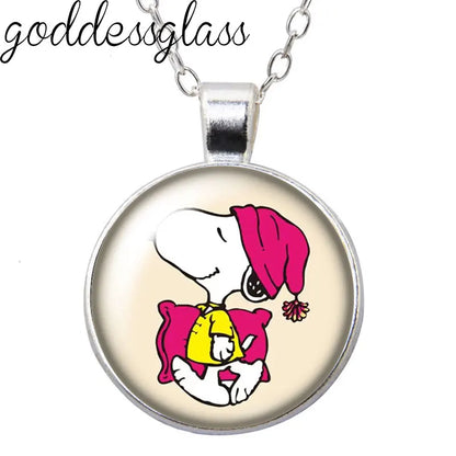 Peanuts Snoopy Charlie Woodstock Cute Round Photo Glass cabochon silver plated pendant necklace jewelry Gift