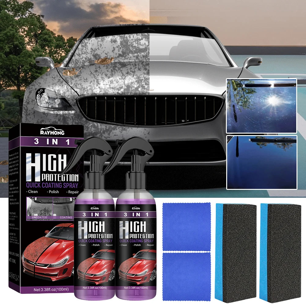 2 Set 3 In 1 Car Ceramic Coating Spray 100ml Car Paint Scratch Repair Remover Car Nano Spray Car Scratch Repair Car Paint Care