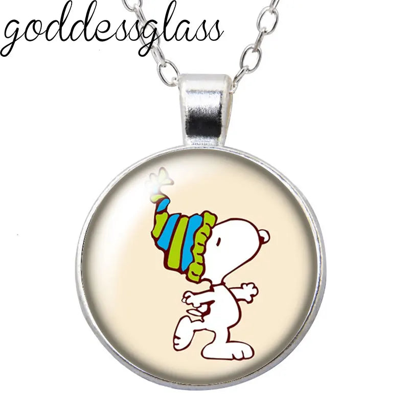Peanuts Snoopy Charlie Woodstock Cute Round Photo Glass cabochon silver plated pendant necklace jewelry Gift